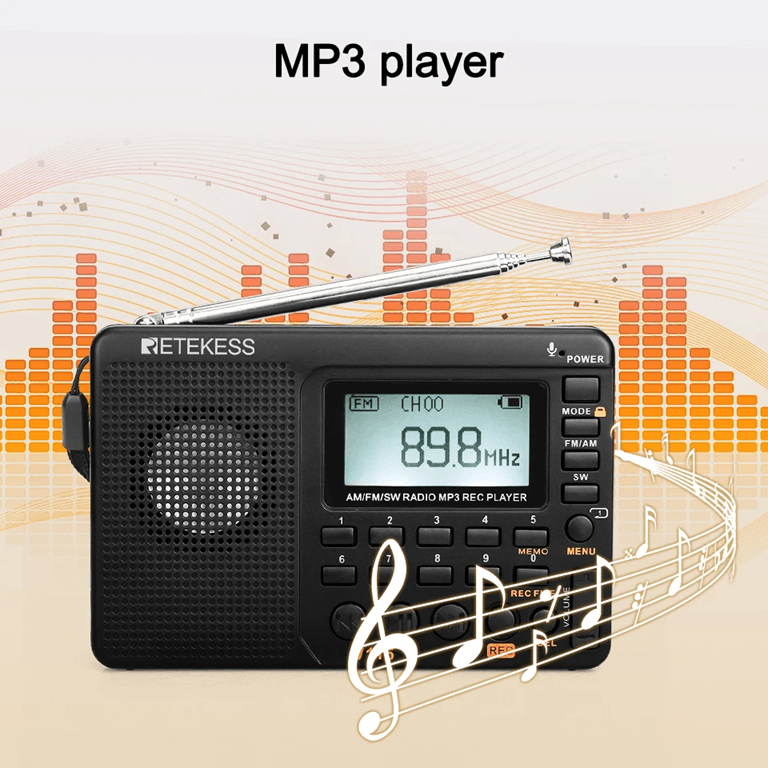 RETEKESS V115 Portable Radio With FM AM SW Bands  Rechargeable USB MP3 Recorder And Speaker For Hom 3