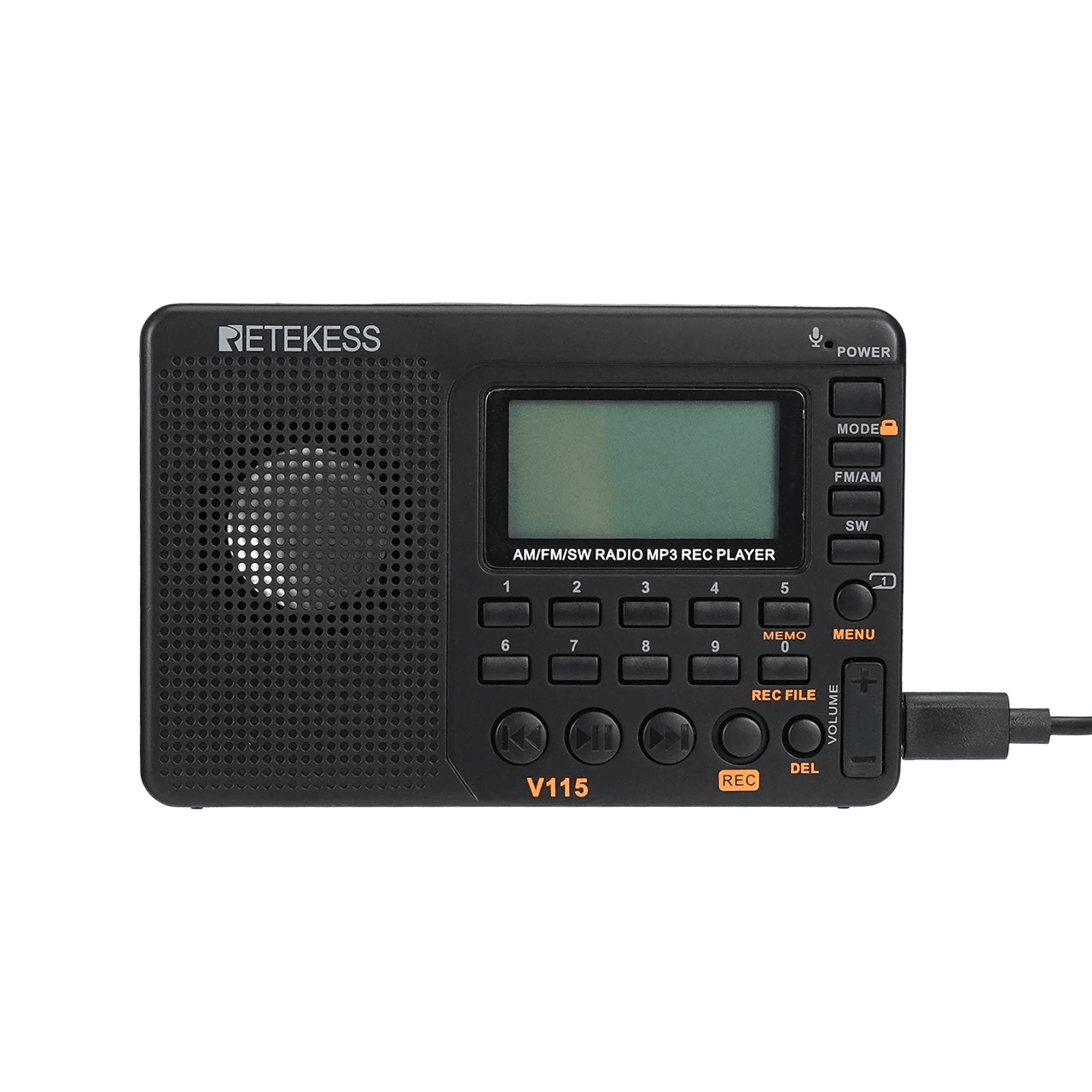 RETEKESS V115 Portable Radio with FM AM SW Bands – Rechargeable USB MP3 Recorder and Speaker for Home and Travel