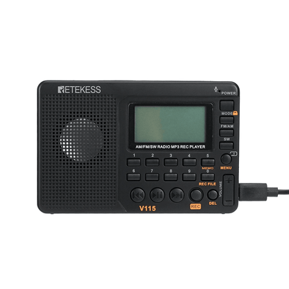RETEKESS V115 Portable Radio with FM AM SW Bands – Rechargeable USB MP3 Recorder and Speaker for Home and Travel
