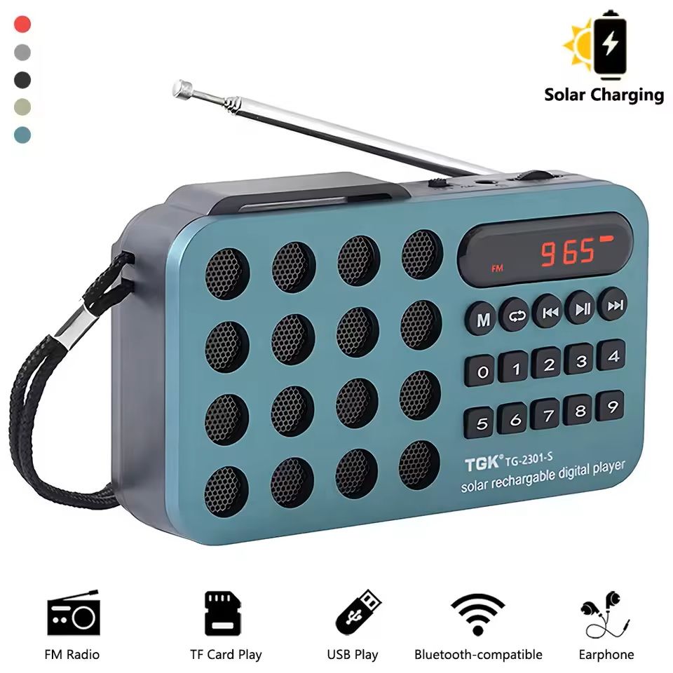 Portable Solar FM Radio with Bluetooth and USB Playback