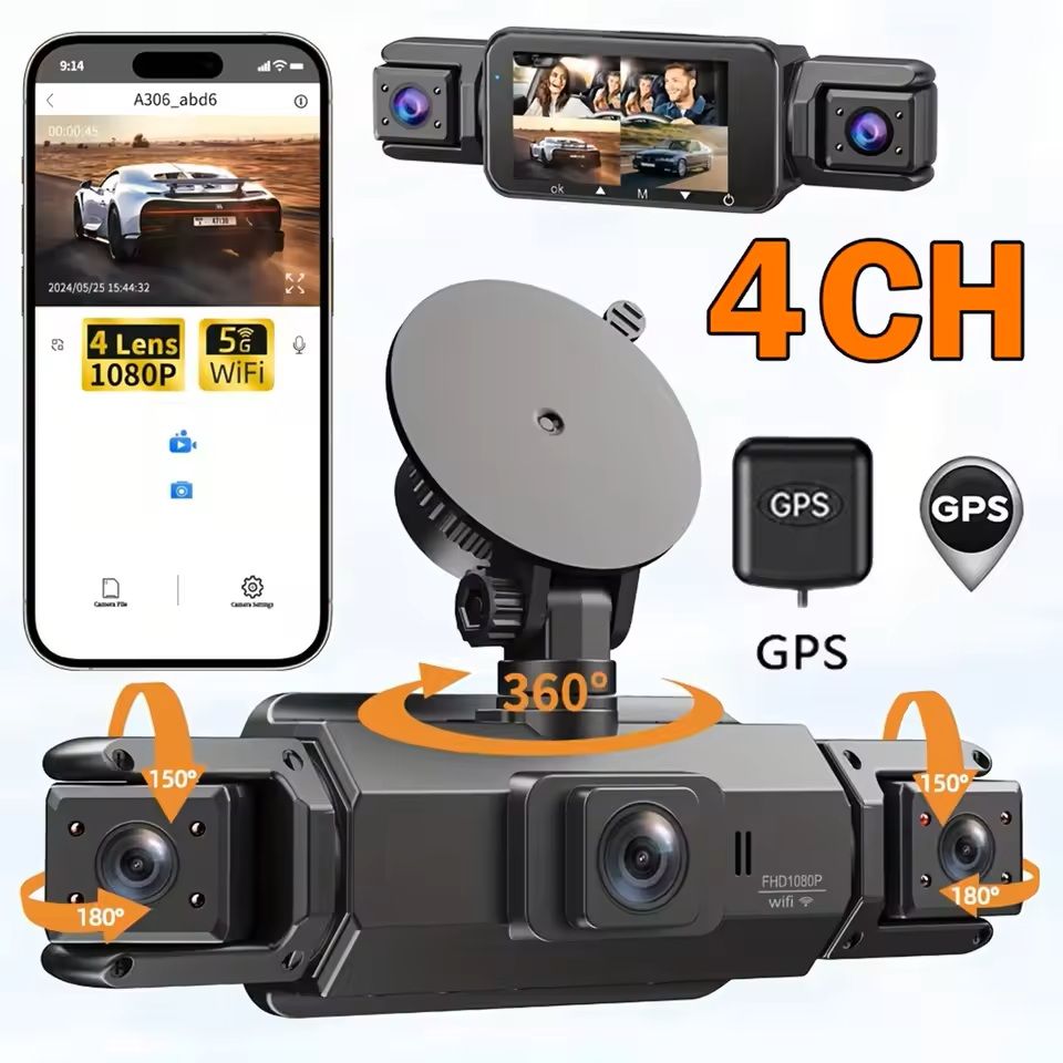 4CH GPS Dashcam Car Camera with WiFi and Night Vision