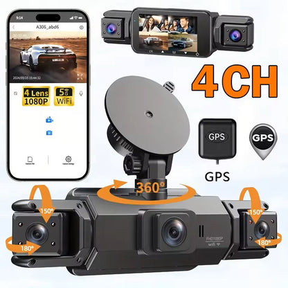4CH GPS Dashcam Car Camera with WiFi and Night Vision
