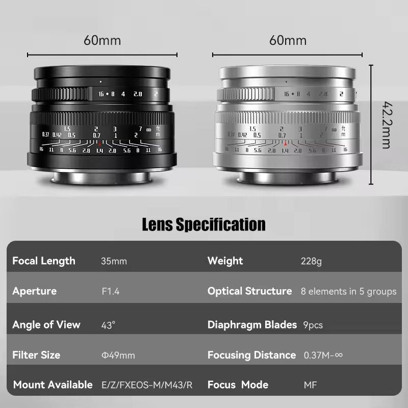35mm F14 Prime Camera Lens For Sony Fujifilm Nikon Canon Mirrorless 3