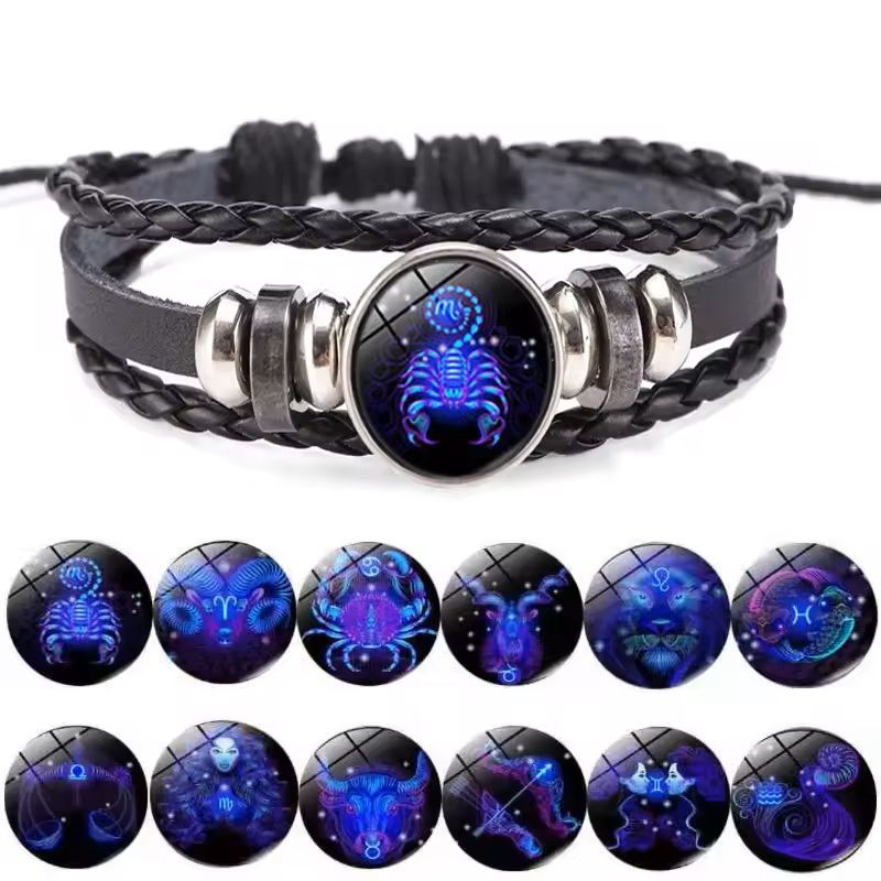 Zodiac Sign Glow Leather Bracelet Multilayer Gift