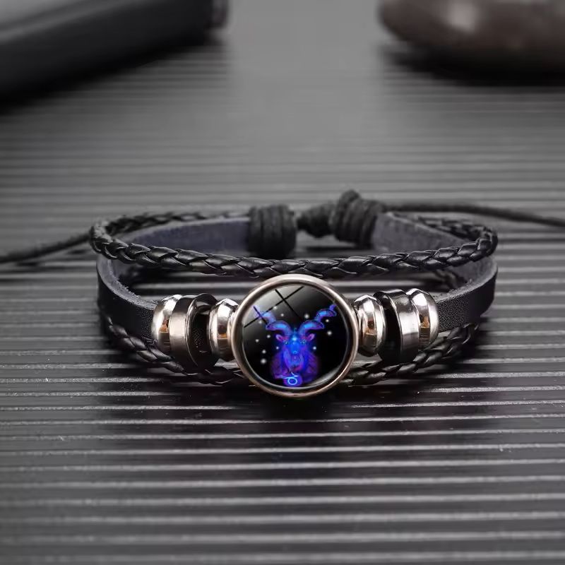 Zodiac Sign Glow Leather Bracelet Multilayer Gift 16