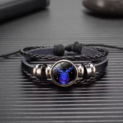 Zodiac Sign Glow Leather Bracelet Multilayer Gift 16