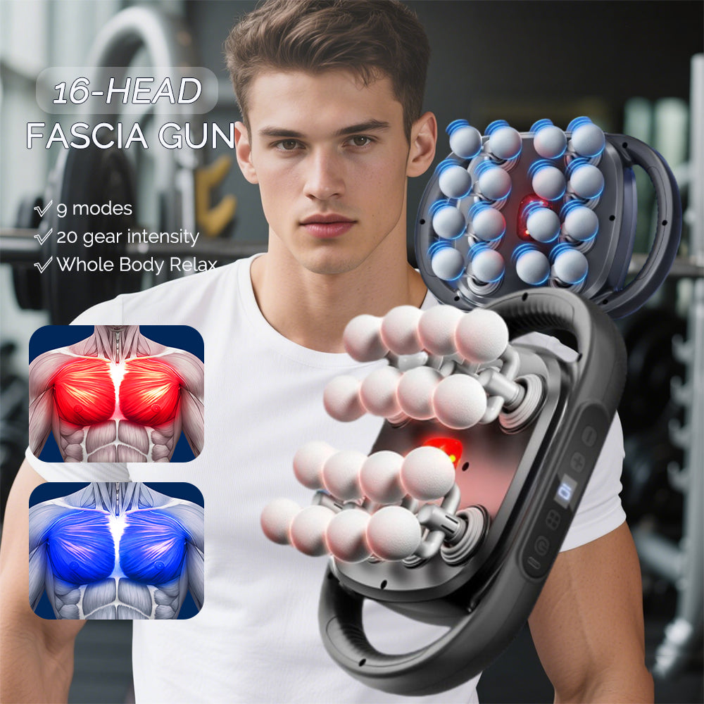 16-Head Fascia Gun High Frequency Vibration Body Massage Machine, Deep Tissue Massage Gun for Muscle Recovery