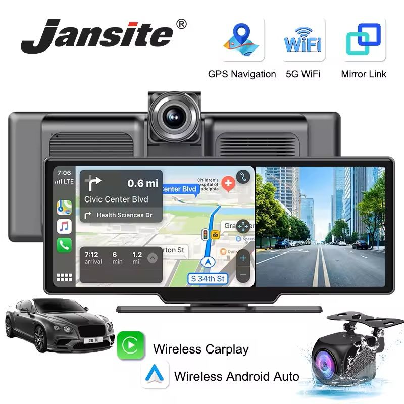 10.26 Inch 4K Smart Dash Cam Mirror with CarPlay Android Auto and GPS