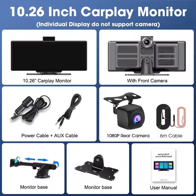 1026 Inch 4K Smart Dash Cam Mirror With CarPlay Android Auto And GPS 9