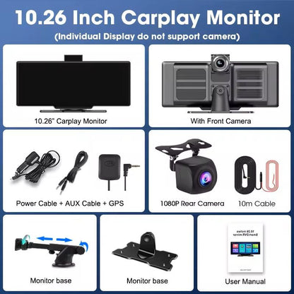 1026 Inch 4K Smart Dash Cam Mirror With CarPlay Android Auto And GPS 11