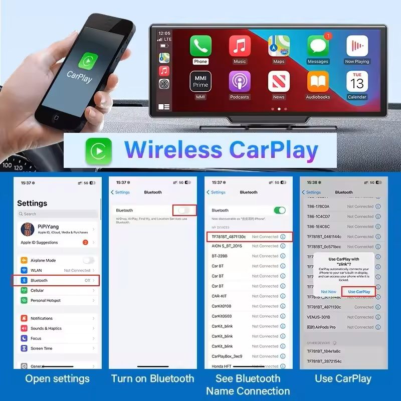 1026 Inch 4K Smart Dash Cam Mirror With CarPlay Android Auto And GPS 3