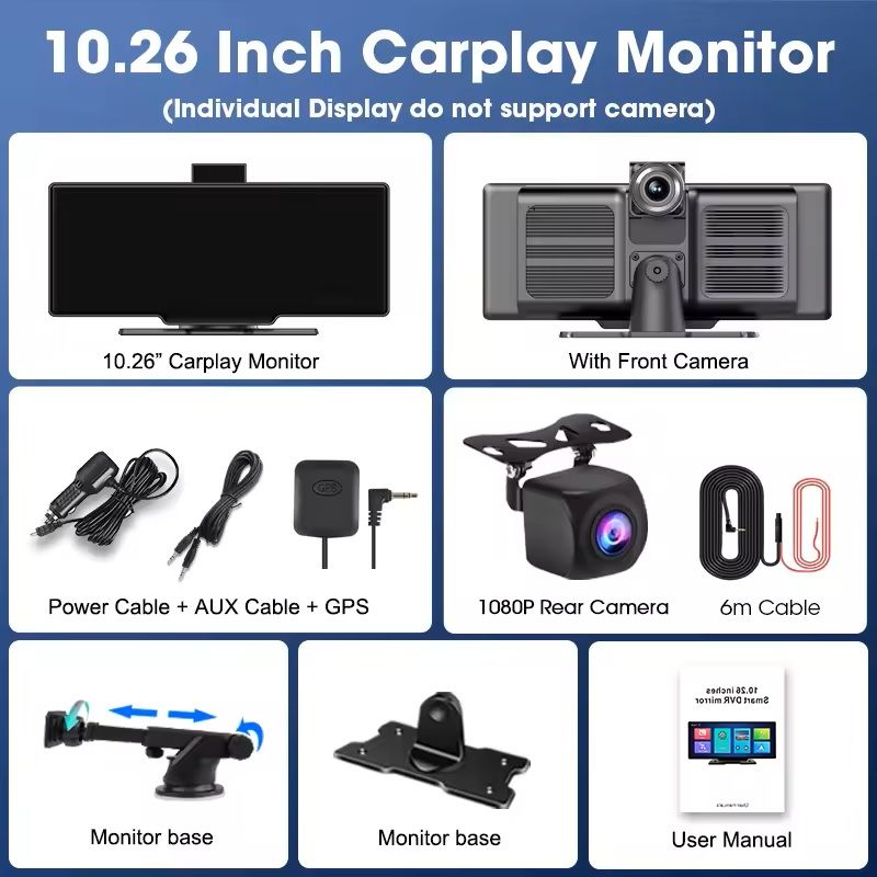 1026 Inch 4K Smart Dash Cam Mirror With CarPlay Android Auto And GPS 7