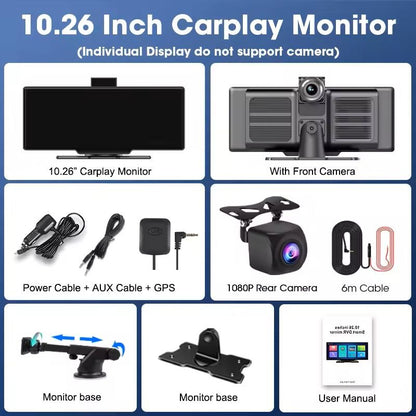 1026 Inch 4K Smart Dash Cam Mirror With CarPlay Android Auto And GPS 7