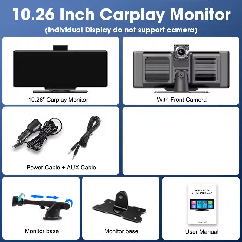 1026 Inch 4K Smart Dash Cam Mirror With CarPlay Android Auto And GPS 8