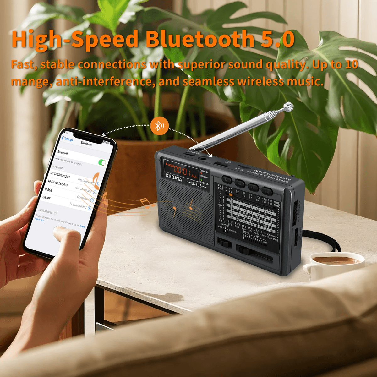 XHDATA D368 Bluetooth Radio FM AM SW MP3 Speaker with Rechargeable Battery