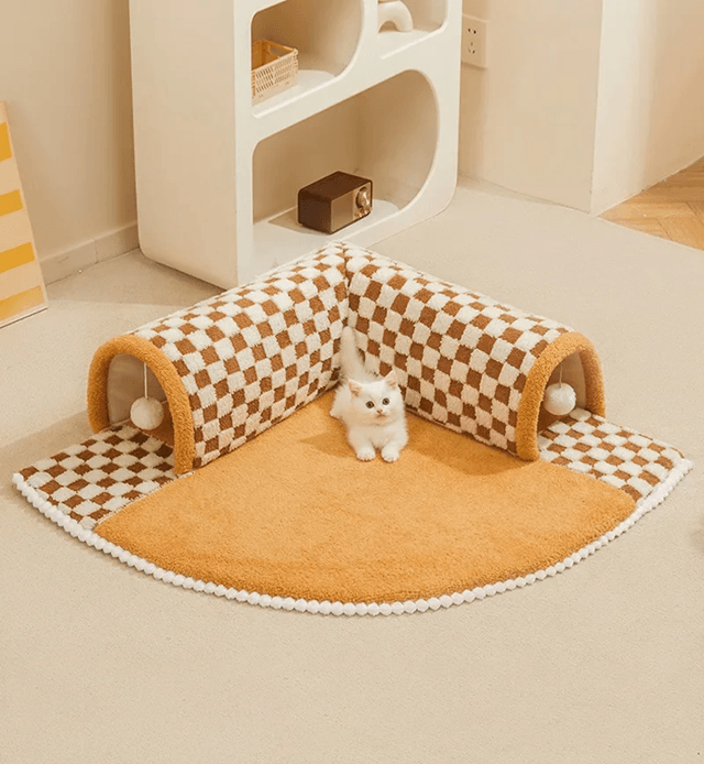 Convertible Cat Tunnel Bed and Dog House Mat for Small Pets