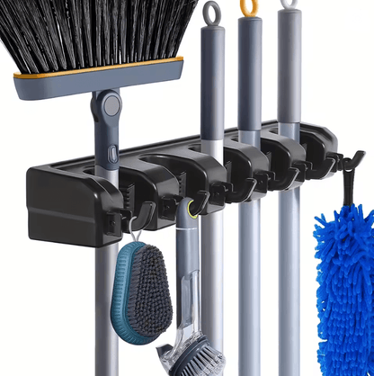Wall Mounted Mop and Broom Holder Rack with Multi Slot Storage Organizer