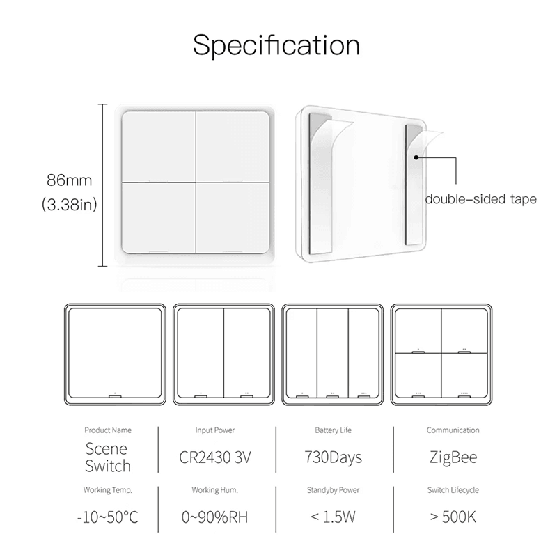 MOES Tuya ZigBee Scene Switch Controller With 4 Gang Wireless Smart Button For Home Automation 7