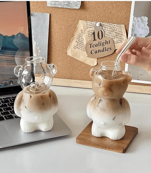 Cute Bear Glass Coffee Mug With Straw For Kids And Women 2