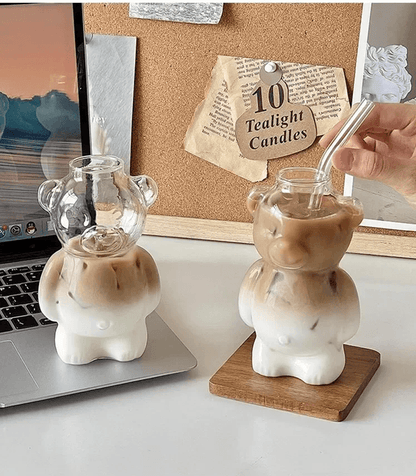 Cute Bear Glass Coffee Mug With Straw For Kids And Women 2