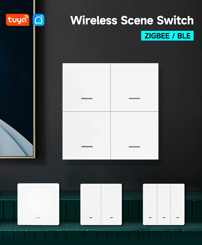 Tuya Zigbee Smart Scene Switch Wireless Battery Powered Wall Button for Home Automation