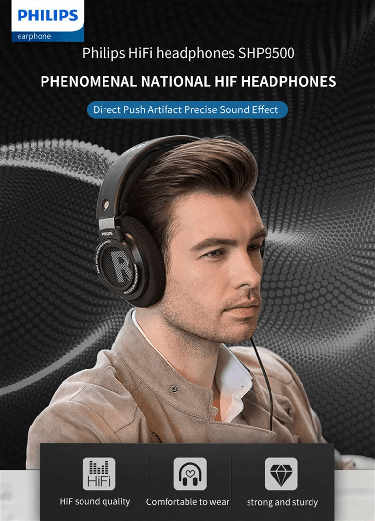 Philips SHP9500 HiFi Wired Stereo Headphones for Gaming and Music