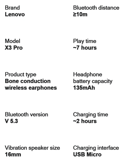 Lenovo X3 Pro Bone Conduction Bluetooth 53 Sports Headphones 6