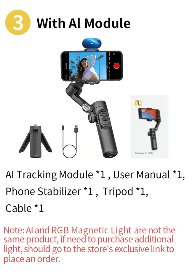 AOCHUAN Smart XE Gimbal Stabilizer For IPhone Android With Fill Light And Face Tracking 5