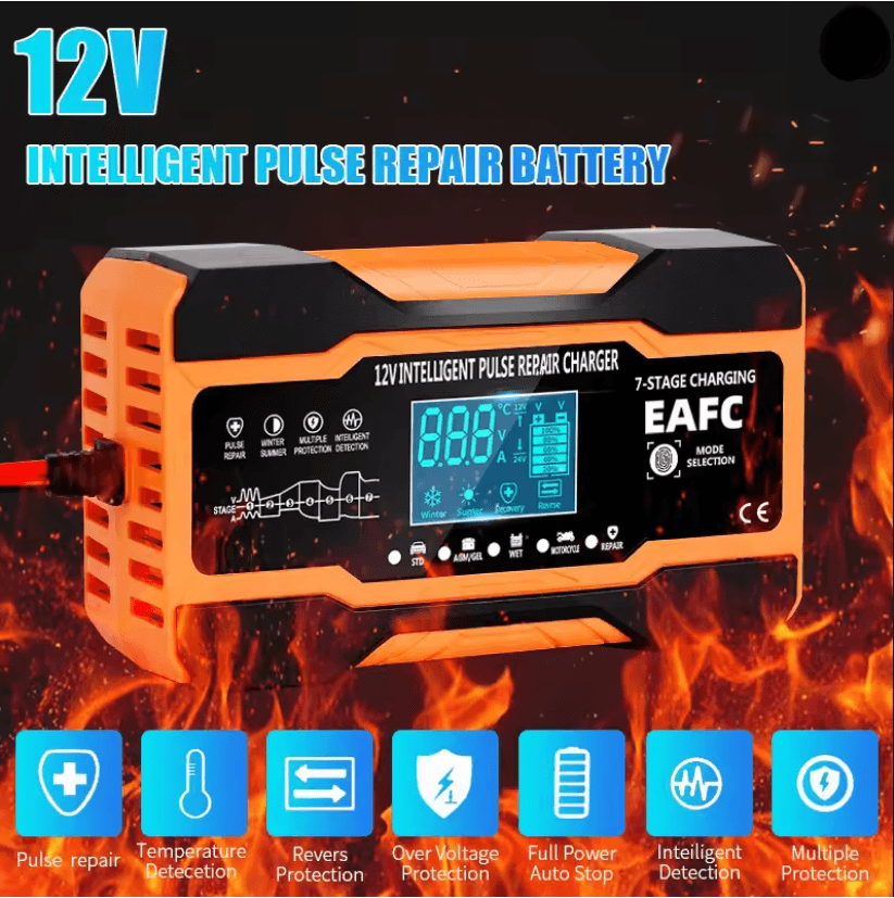 Smart 12V 24V Battery Charger with Pulse Repair for Car AGM GEL and Lead Acid Batteries