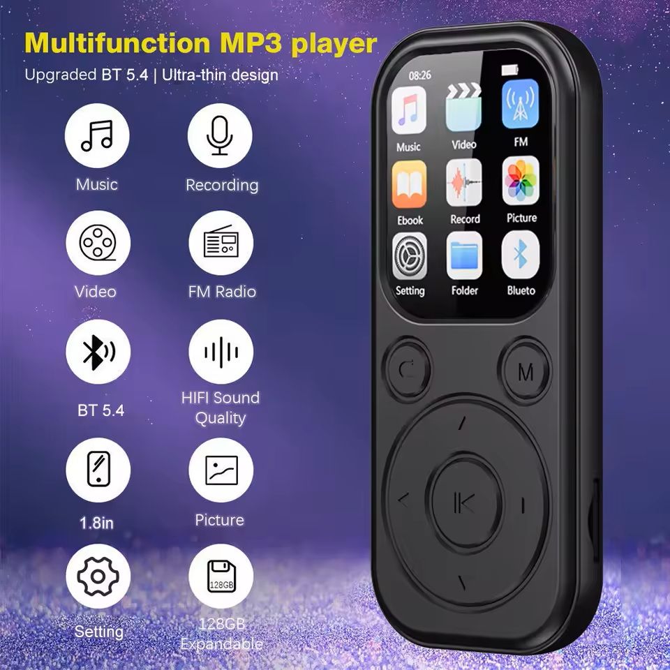 Slim Bluetooth MP3 Music Player with FM Radio and eBook Reader
