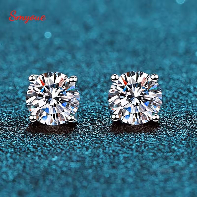 Moissanite Stud Earrings in S925 Silver with Platinum Plating