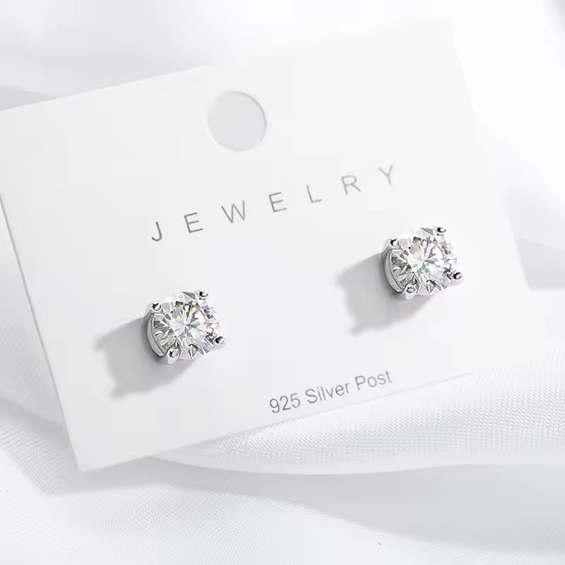 Moissanite Stud Earrings In S925 Silver With Platinum Plating 2