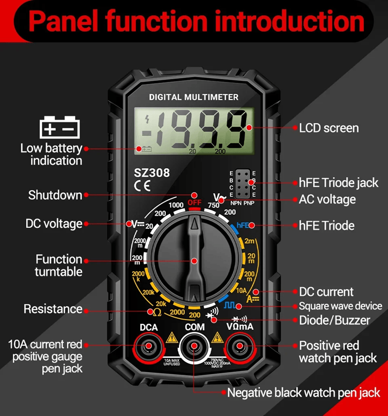 ANENG SZ308 Digital Multimeter With Square Wave And HFE Testing 1