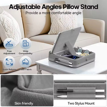 Foldable Tablet Pillow Stand With Storage And Stylus Holder 3