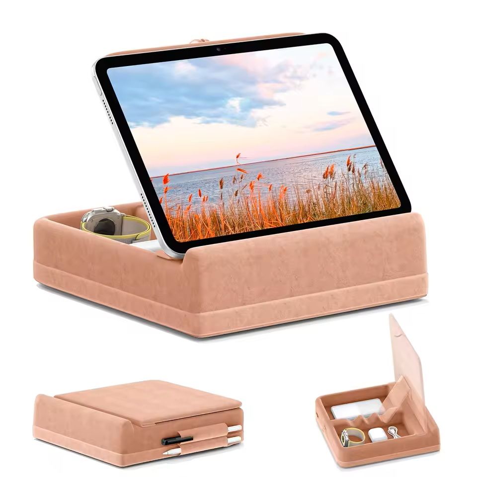 Foldable Tablet Pillow Stand With Storage And Stylus Holder 9