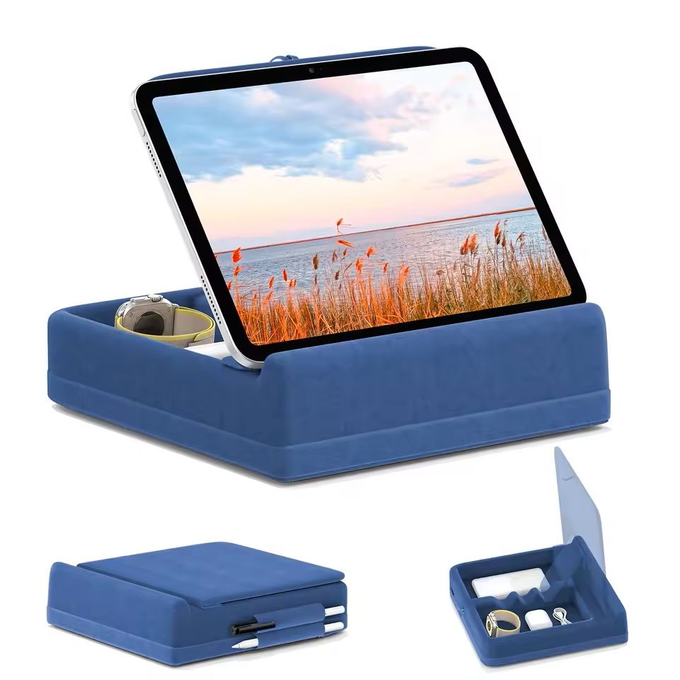 Foldable Tablet Pillow Stand With Storage And Stylus Holder 6