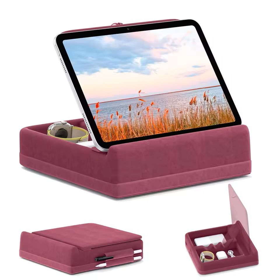Foldable Tablet Pillow Stand With Storage And Stylus Holder 7