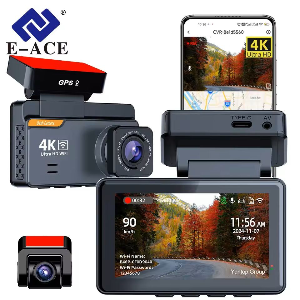 4K Dual Lens Mini Dash Cam with GPS, WiFi, and Night Vision