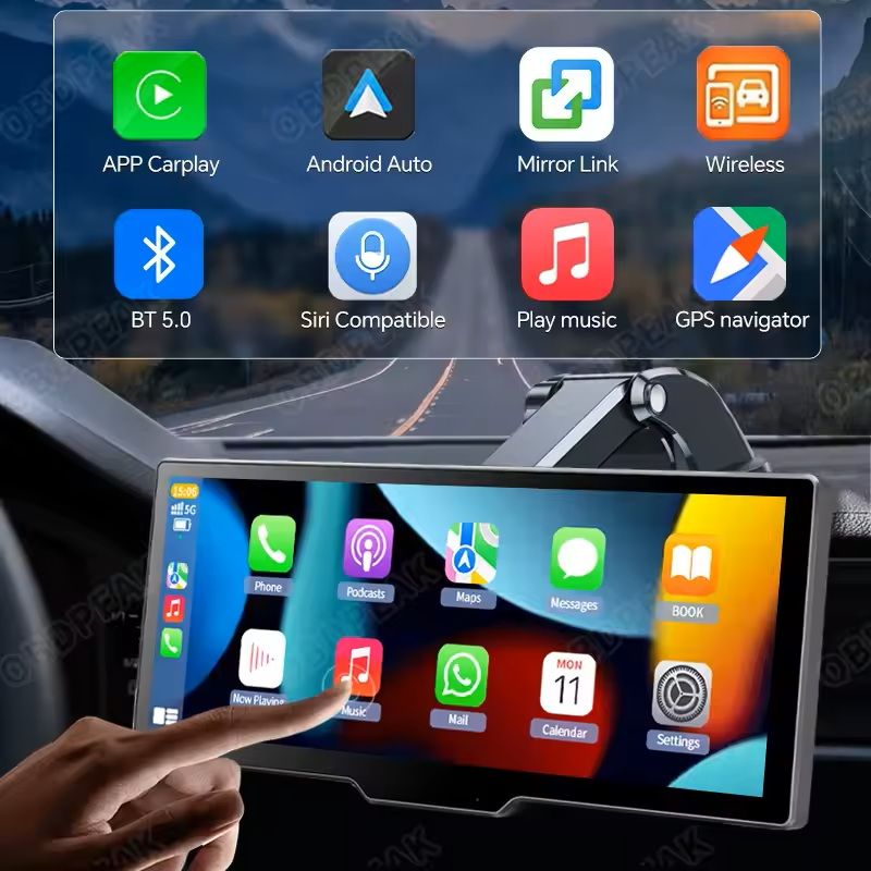 10.26" Dash Cam Mirror Monitor with CarPlay, Android Auto, and GPS