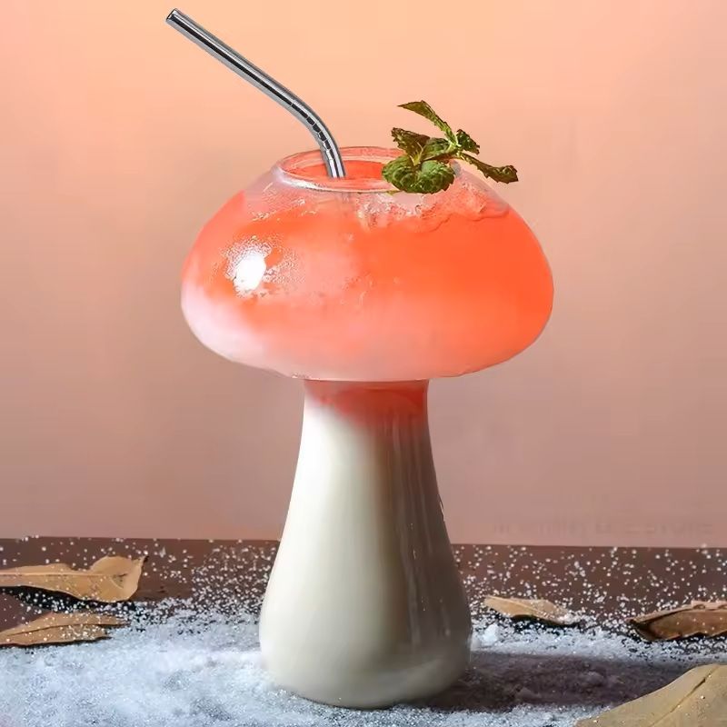 Mushroom Cocktail Glass Cup with Straw for Drinks and Coffee