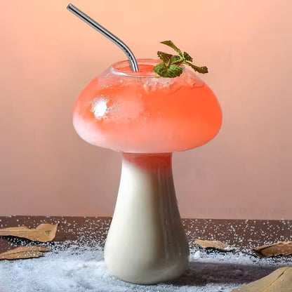 Mushroom Cocktail Glass Cup with Straw for Drinks and Coffee