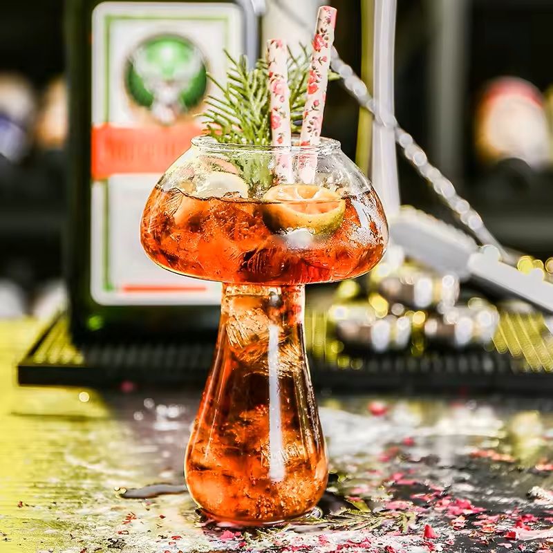 Mushroom Cocktail Glass Cup With Straw For Drinks And Coffee 2