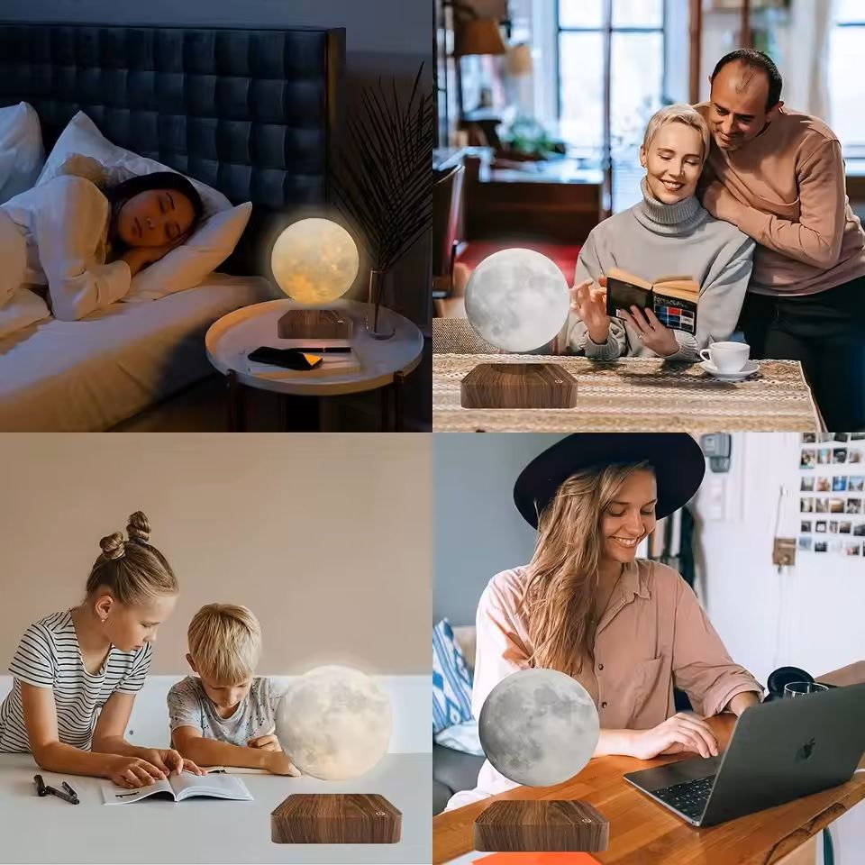Levitating Magnetic Moon Lamp With 3 Color Modes And Wooden Base 3