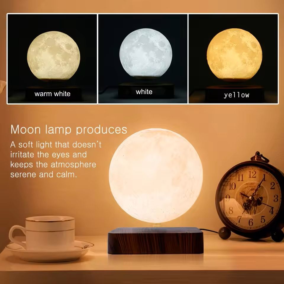 Levitating Magnetic Moon Lamp With 3 Color Modes And Wooden Base 5
