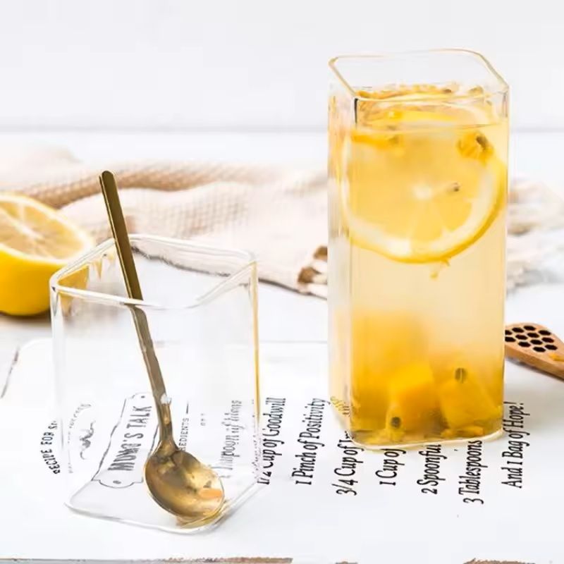 Square Clear Glass Cup With Straw For Cold Drinks 1