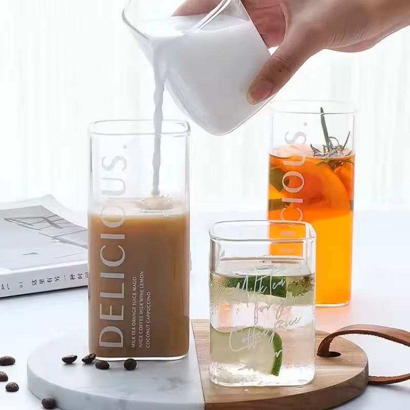 Square Clear Glass Cup With Straw For Cold Drinks 2