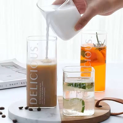 Square Clear Glass Cup With Straw For Cold Drinks 2