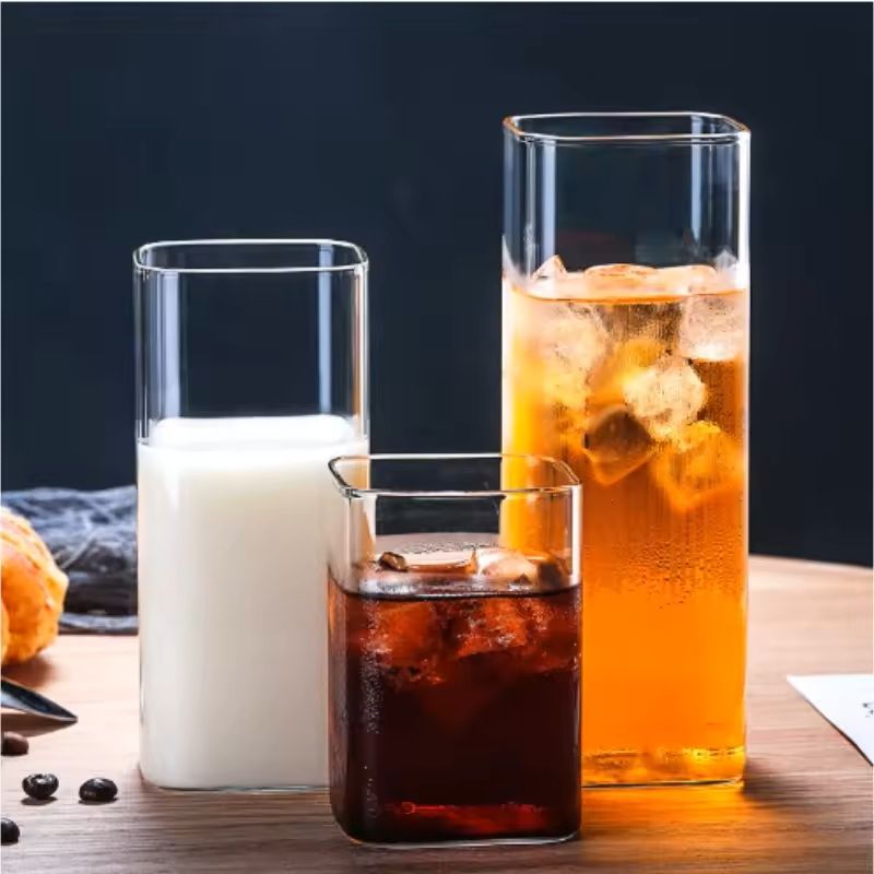 Square Clear Glass Cup With Straw For Cold Drinks 5