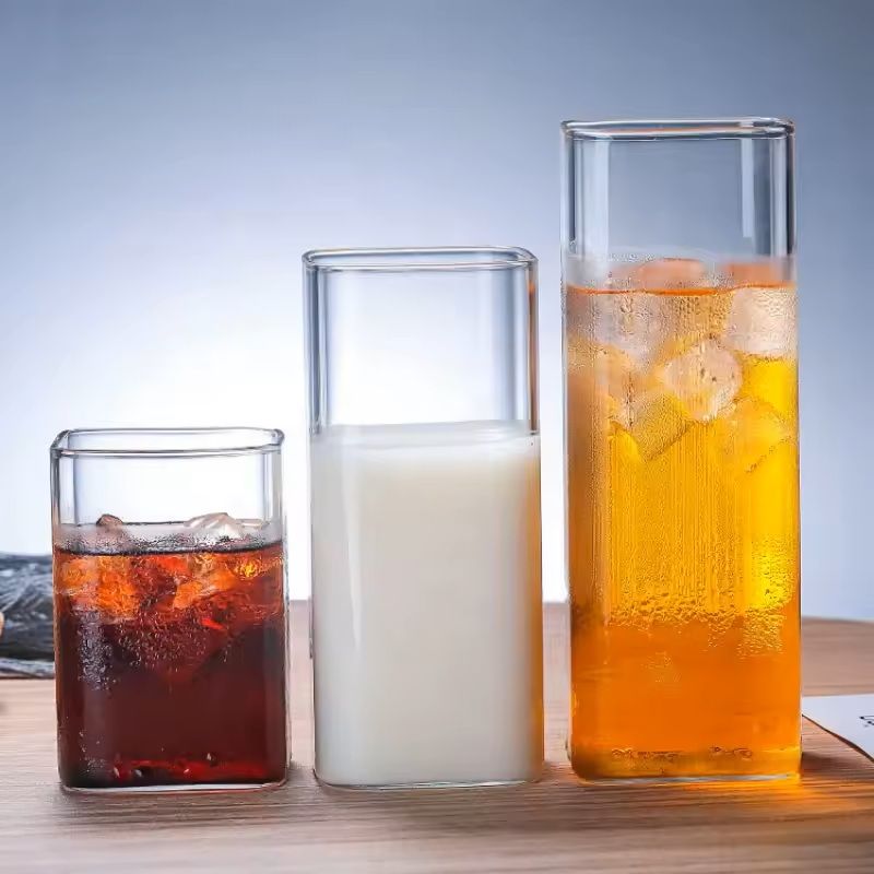 Square Clear Glass Cup With Straw For Cold Drinks 4