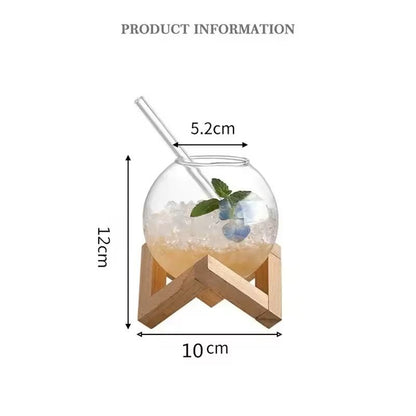 Creative Ronud Ball Glass Cup With Wood Stand Straw Wine Cocktail Glass Cup Transparent Moon Ball C 4